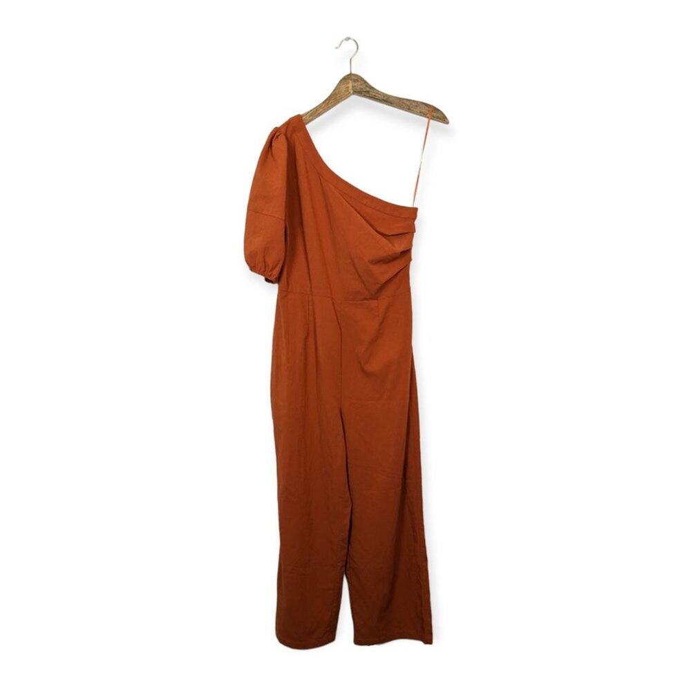 Sugar Lips Burnt Orange Rica Suave One Shoulder Wide Leg Jumpsuit